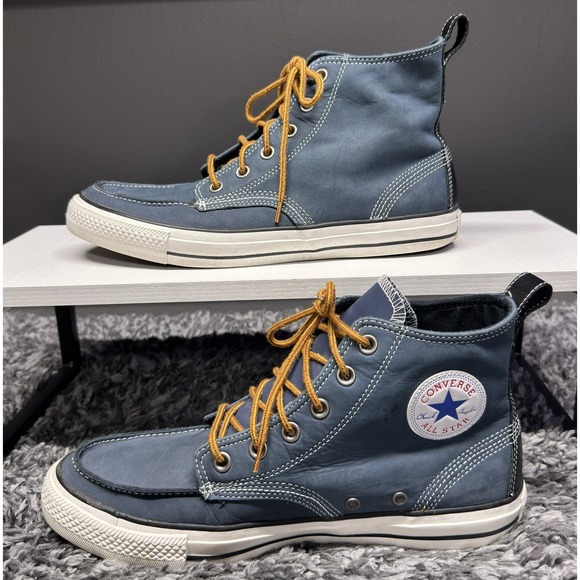 Converse Chuck Taylor Shoes Sneakers Mens Size 10 Blue Boot High Leather Moc Toe - Picture 2 of 11